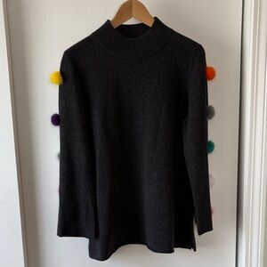 InCashmere Grey Cashmere Pom Pom Mockneck Sweater L